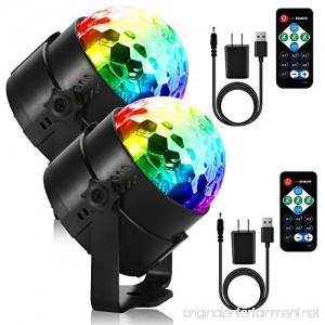 LUNSY dj Lights Stage Lights Disco Ball Par Lights LED 7 Lighting Colors Disco Party Lights Sound Activated Strobe Lights with Remote Control (USB CHARGER) For Wedding Show Band 2 Pack - B079CB983W