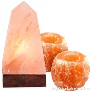 Crystal Allies Gallery: CA SLS-OBEL-14cm-COMBO Natural Pyramid Obelisk Himalayan Salt Lamp on Wood Base with Cord Light Bulb & Authentic Crystal Allies Info Card - B01AMK0Q4W