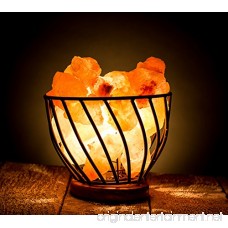 HemingWeigh Hand Carved Natural Air Purifying Himalayan Salt Rocks in Metal Basket on Wooden Base With Electric Wire & Bulb Relaxing Amber Glow UL/CE Certified - B00LCA0ZWU
