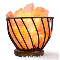 HemingWeigh Hand Carved Natural Air Purifying Himalayan Salt Rocks in Metal Basket on Wooden Base With Electric Wire & Bulb  Relaxing Amber Glow  UL/CE Certified - B00LCA0ZWU
