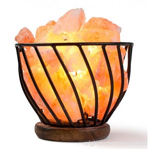 HemingWeigh Hand Carved Natural Air Purifying Himalayan Salt Rocks in Metal Basket on Wooden Base With Electric Wire & Bulb Relaxing Amber Glow UL/CE Certified - B00LCA0ZWU