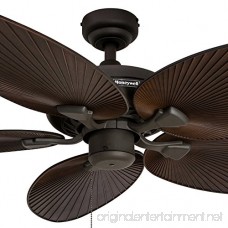 Honeywell Palm Island 52-Inch Tropical Ceiling Fan Five Palm Leaf Blades Indoor/Outdoor Damp Rated Bronze - B00KGKF2RA