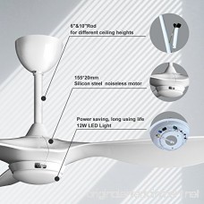 Reiga 52-in Bright White Ceiling Fan with LED Light Kit Remote Control Modern Blades Noiseless Reversible Motor - B07BLYN4DD