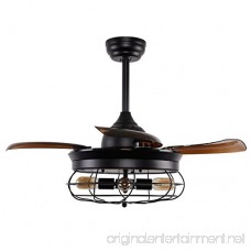 Parrot Uncle Ceiling Fans with Lights 36'' Vintage Farmhouse Fan Industrial Chandelier Fans with Retractable Blades Remote Control 4 Edison Bulbs Needed Black Painted Finished - B07799QWNN