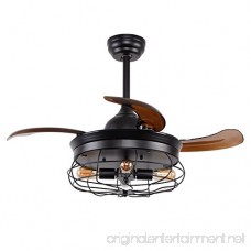 Parrot Uncle Ceiling Fans with Lights 36'' Vintage Farmhouse Fan Industrial Chandelier Fans with Retractable Blades Remote Control 4 Edison Bulbs Needed Black Painted Finished - B07799QWNN