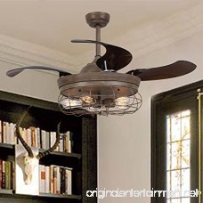 Parrot Uncle Ceiling Fans with Lights 42'' Vintage Farmhouse Fan Industrial Chandelier Fans with Retractable Blades Remote Control 5 Edison Bulbs Needed Weathered Oak Wood - B077FJBY65